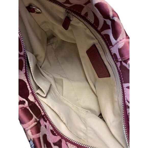 Coach Vintage Carly Optic Signature Maroon Canvas Leather Hobo Bag - Picture 8 of 12